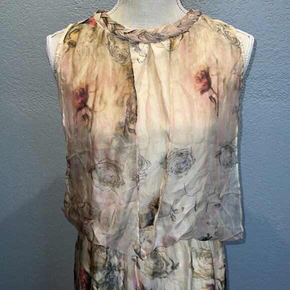 Queen Mulock 100% Silk Floral Boho Midi Flowy Dress - Size L - Picture 4 of 16